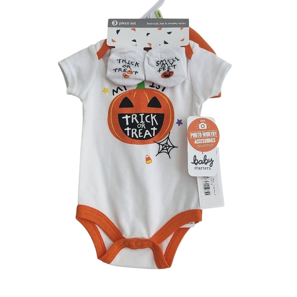 0-3M New Baby Starters  Halloween Pumpkin Onesie Set